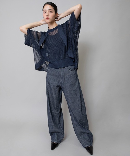 Munich(ミューニック)の「針抜き編みニットルーズボレロ(カーディガン/ボレロ・レディース・ネイビー/グリーン/グレイッシュベージュ・FREE)」の12枚目の写真