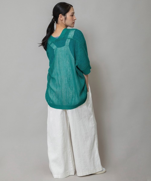 Munich(ミューニック)の「針抜き編みニットルーズボレロ(カーディガン/ボレロ・レディース・ネイビー/グリーン/グレイッシュベージュ・FREE)」の15枚目の写真