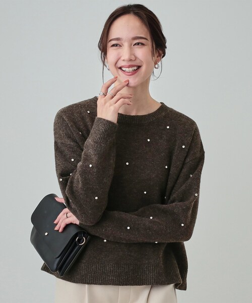 DRESKIP(ドレスキップ)の「◆【S-LL】上品でフェミニン 大人のための ふわふわビジュー付ニット(ニット/セーター・レディース・ダークブラウン/チャコールグレー/ライトブルー/オフホワイト・01/02/03/04)」の3枚目の写真