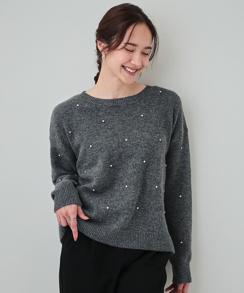 DRESKIP(ドレスキップ)の「◆【S-LL】上品でフェミニン 大人のための ふわふわビジュー付ニット(ニット/セーター・レディース・ダークブラウン/チャコールグレー/ライトブルー/オフホワイト・01/02/03/04)」の2枚目の写真