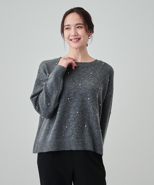 DRESKIP(ドレスキップ)の「◆【S-LL】上品でフェミニン 大人のための ふわふわビジュー付ニット(ニット/セーター・レディース・ダークブラウン/チャコールグレー/ライトブルー/オフホワイト・01/02/03/04)」の5枚目の写真