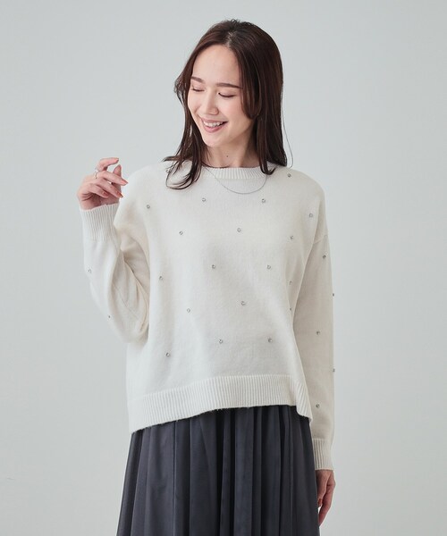 DRESKIP(ドレスキップ)の「◆【S-LL】上品でフェミニン 大人のための ふわふわビジュー付ニット(ニット/セーター・レディース・ダークブラウン/チャコールグレー/ライトブルー/オフホワイト・01/02/03/04)」の13枚目の写真