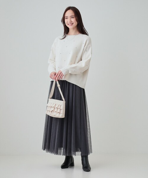 DRESKIP(ドレスキップ)の「◆【S-LL】上品でフェミニン 大人のための ふわふわビジュー付ニット(ニット/セーター・レディース・ダークブラウン/チャコールグレー/ライトブルー/オフホワイト・01/02/03/04)」の15枚目の写真