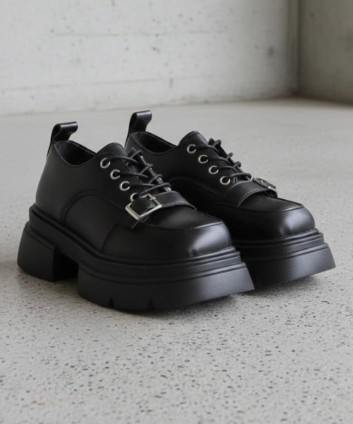 LOVEHUNTER（ラブハンター）の「+6.5cm 軽量厚底 ボリュームソール Uチップデザインシューズ（ドレスシューズ・レディース・ブラック系1/ブラック系2・40/39/38/37/36）」の2枚目の写真
