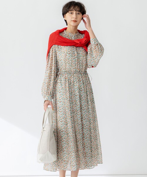 値下げ　120cm プリンセスワンピース　ヌーヴコンフィニ セール】【洗える】シアーヘリンボーンプリント ワンピース