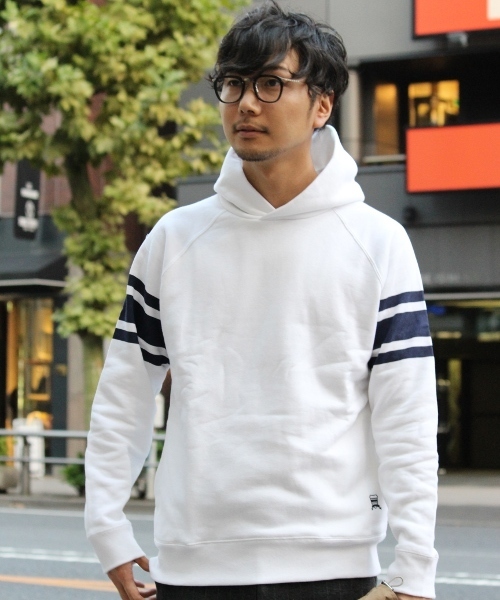 EDIFICE（エディフィス）の「◇30/7 FRENCH TERRY ラインパーカー（パーカー・メンズ・ダークブルー/チャコールグレー/ホワイト/キャメル・48/46/44）」の2枚目の写真