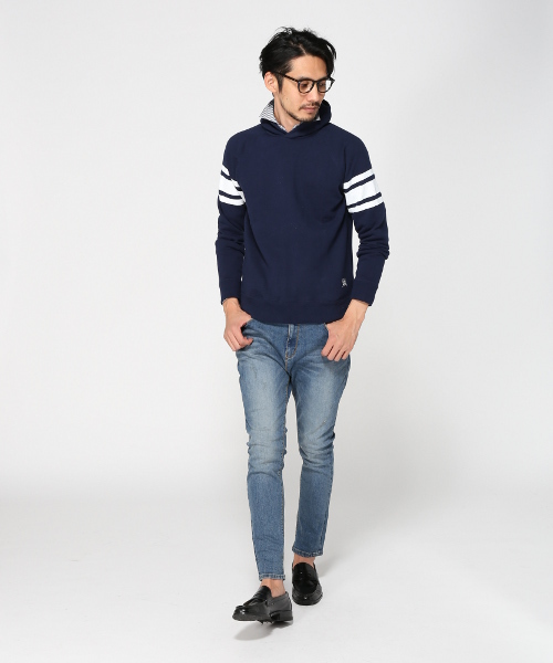 EDIFICE（エディフィス）の「◇30/7 FRENCH TERRY ラインパーカー（パーカー・メンズ・ダークブルー/チャコールグレー/ホワイト/キャメル・48/46/44）」の8枚目の写真