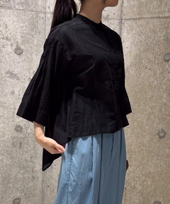【インドコットン】スモッキング刺繍フレアブラウス-手洗い可-