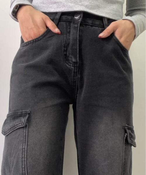 セール】ルーズワイド デニム カーゴパンツ（デニムパンツ