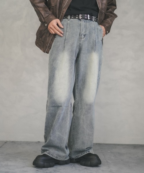 Shoowtime(ショウタイム)の「Vintage wash back hem fringe straight denim pants / ビンテージウォッシュバック裾フリンジストレートデニムパンツ(デニムパンツ・メンズ・ライトブルー・X-LARGE/LARGE/MEDIUM)」の5枚目の写真