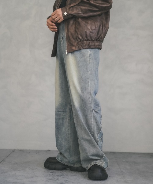 Shoowtime(ショウタイム)の「Vintage wash back hem fringe straight denim pants / ビンテージウォッシュバック裾フリンジストレートデニムパンツ(デニムパンツ・メンズ・ライトブルー・X-LARGE/LARGE/MEDIUM)」の6枚目の写真