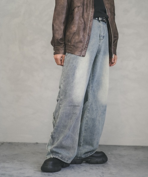 Shoowtime(ショウタイム)の「Vintage wash back hem fringe straight denim pants / ビンテージウォッシュバック裾フリンジストレートデニムパンツ(デニムパンツ・メンズ・ライトブルー・X-LARGE/LARGE/MEDIUM)」の7枚目の写真
