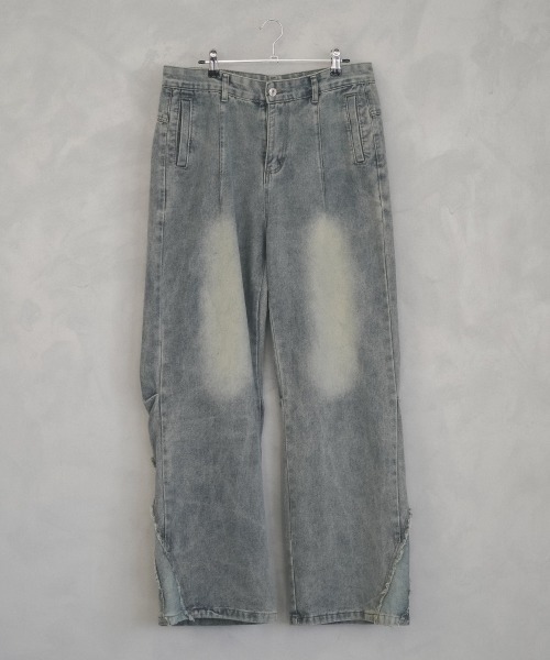 Shoowtime(ショウタイム)の「Vintage wash back hem fringe straight denim pants / ビンテージウォッシュバック裾フリンジストレートデニムパンツ(デニムパンツ・メンズ・ライトブルー・X-LARGE/LARGE/MEDIUM)」の3枚目の写真