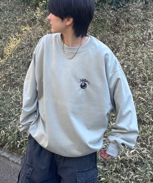 ILL'S(イルズ)の「ワンポイント刺繍 ゴースト / ビリヤード カットスエード クルーネックプルオーバースウェット メンズ レディース(スウェット・メンズ・ホワイト系その他/グリーン系その他/ミント/サックスブルー/チャコールグレー/グレー系・M/L)」の3枚目の写真