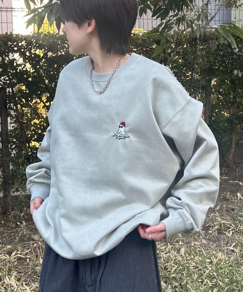 ILL'S(イルズ)の「ワンポイント刺繍 ゴースト / ビリヤード カットスエード クルーネックプルオーバースウェット メンズ レディース(スウェット・メンズ・ホワイト系その他/グリーン系その他/ミント/サックスブルー/チャコールグレー/グレー系・M/L)」の2枚目の写真