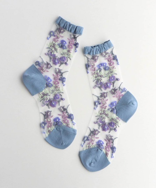 JILL STUART（ジルスチュアート）の「JILLSTUART レディース JILLフラワー シアーソックス 03145312（ソックス/靴下・レディース・シルバーグレー/オレンジ系その他/ライトブルー/ブラック・23-25cm）」の6枚目の写真