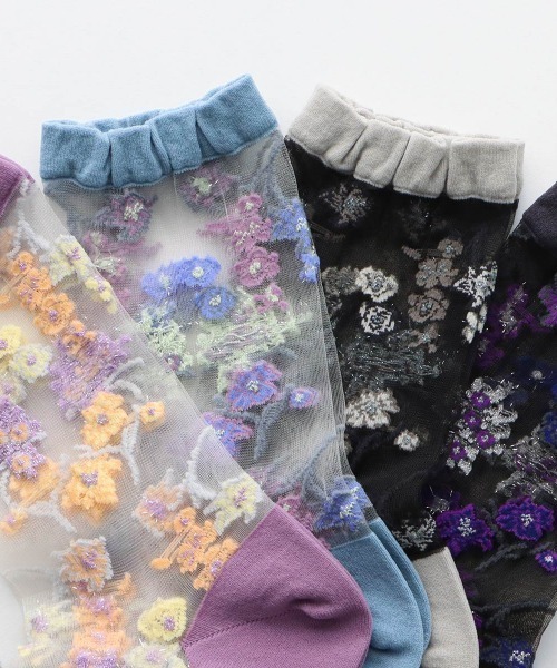 JILL STUART（ジルスチュアート）の「JILLSTUART レディース JILLフラワー シアーソックス 03145312（ソックス/靴下・レディース・シルバーグレー/オレンジ系その他/ライトブルー/ブラック・23-25cm）」の10枚目の写真