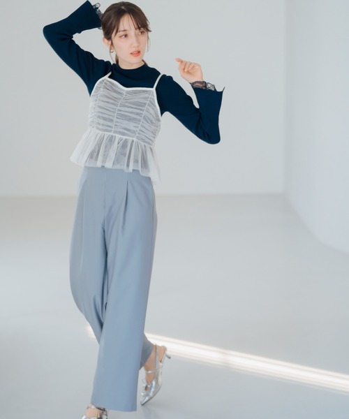 MISCH MASCH（ミッシュマッシュ）の「レースフレア袖リブニット（ニット/セーター・レディース・ネイビー/ラベンダー/ホワイト・ﾌﾘ-）」の4枚目の写真