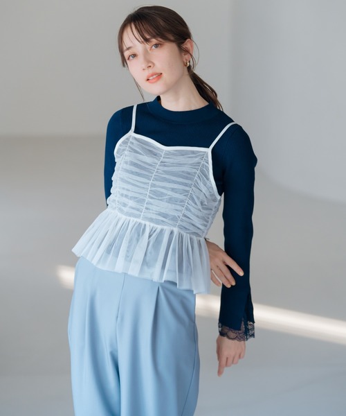 MISCH MASCH（ミッシュマッシュ）の「レースフレア袖リブニット（ニット/セーター・レディース・ネイビー/ラベンダー/ホワイト・ﾌﾘ-）」の5枚目の写真