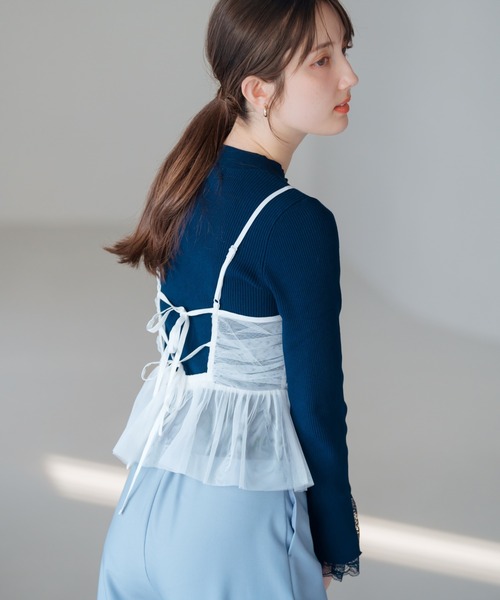 MISCH MASCH（ミッシュマッシュ）の「レースフレア袖リブニット（ニット/セーター・レディース・ネイビー/ラベンダー/ホワイト・ﾌﾘ-）」の6枚目の写真