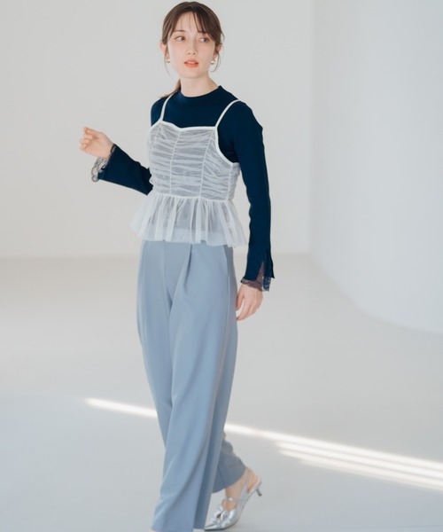 MISCH MASCH（ミッシュマッシュ）の「レースフレア袖リブニット（ニット/セーター・レディース・ネイビー/ラベンダー/ホワイト・ﾌﾘ-）」の7枚目の写真