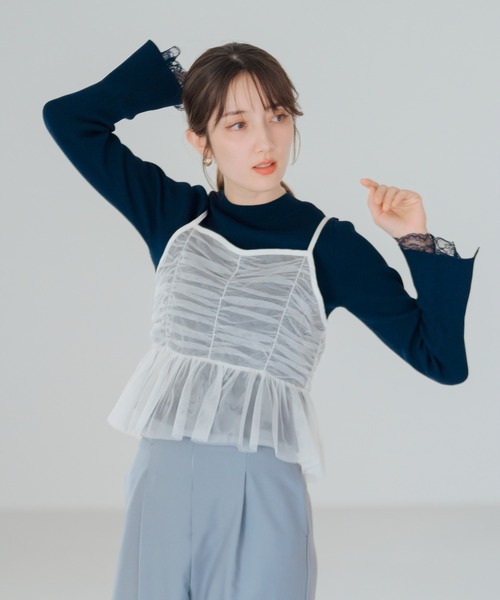 MISCH MASCH（ミッシュマッシュ）の「レースフレア袖リブニット（ニット/セーター・レディース・ネイビー/ラベンダー/ホワイト・ﾌﾘ-）」の8枚目の写真