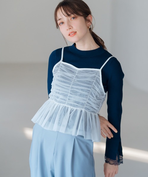 MISCH MASCH（ミッシュマッシュ）の「レースフレア袖リブニット（ニット/セーター・レディース・ネイビー/ラベンダー/ホワイト・ﾌﾘ-）」の9枚目の写真