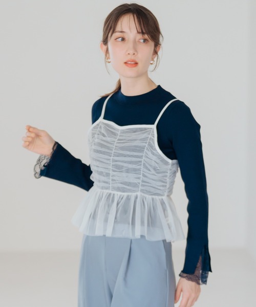 MISCH MASCH（ミッシュマッシュ）の「レースフレア袖リブニット（ニット/セーター・レディース・ネイビー/ラベンダー/ホワイト・ﾌﾘ-）」の10枚目の写真