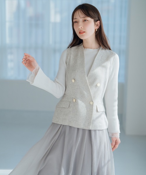 MISCH MASCH（ミッシュマッシュ）の「レースフレア袖リブニット（ニット/セーター・レディース・ネイビー/ラベンダー/ホワイト・ﾌﾘ-）」の18枚目の写真