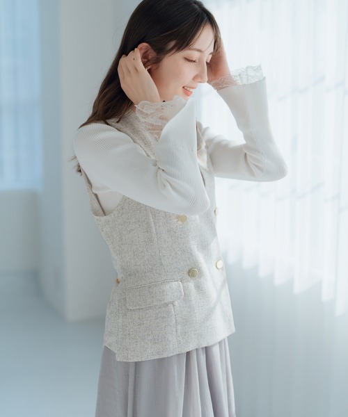MISCH MASCH（ミッシュマッシュ）の「レースフレア袖リブニット（ニット/セーター・レディース・ネイビー/ラベンダー/ホワイト・ﾌﾘ-）」の19枚目の写真