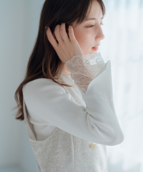 MISCH MASCH（ミッシュマッシュ）の「レースフレア袖リブニット（ニット/セーター・レディース・ネイビー/ラベンダー/ホワイト・ﾌﾘ-）」の20枚目の写真