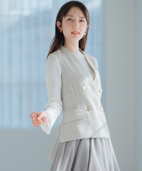 MISCH MASCH（ミッシュマッシュ）の「レースフレア袖リブニット（ニット/セーター・レディース・ネイビー/ラベンダー/ホワイト・ﾌﾘ-）」の21枚目の写真