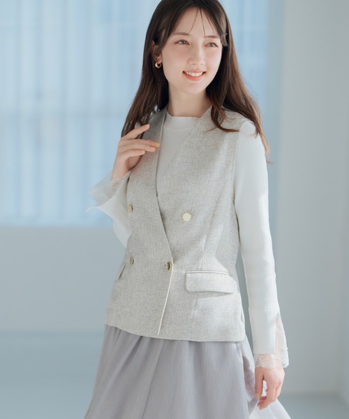 MISCH MASCH（ミッシュマッシュ）の「レースフレア袖リブニット（ニット/セーター・レディース・ネイビー/ラベンダー/ホワイト・ﾌﾘ-）」の22枚目の写真