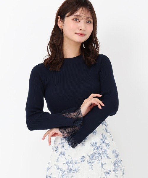 MISCH MASCH（ミッシュマッシュ）の「レースフレア袖リブニット（ニット/セーター・レディース・ネイビー/ラベンダー/ホワイト・ﾌﾘ-）」の11枚目の写真