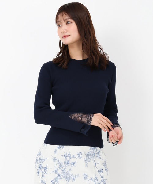 MISCH MASCH（ミッシュマッシュ）の「レースフレア袖リブニット（ニット/セーター・レディース・ネイビー/ラベンダー/ホワイト・ﾌﾘ-）」の12枚目の写真