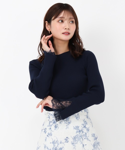 MISCH MASCH（ミッシュマッシュ）の「レースフレア袖リブニット（ニット/セーター・レディース・ネイビー/ラベンダー/ホワイト・ﾌﾘ-）」の13枚目の写真