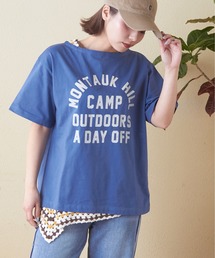 21/-天竺カギ針ニット重ね着風Tシャツ