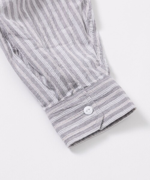 HINSON（ヒンソン）の「HINSON/ヒンソン レギュラーカラー ロングスリーブストライプシャツ/シワ加工/リラックスフィット（シャツ/ブラウス・メンズ・サックスブルー/オフホワイト/グレー・MEDIUM/LARGE）」の12枚目の写真