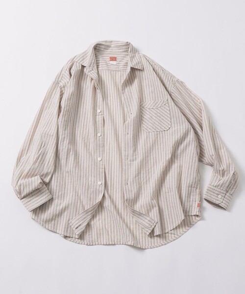 HINSON（ヒンソン）の「HINSON/ヒンソン レギュラーカラー ロングスリーブストライプシャツ/シワ加工/リラックスフィット（シャツ/ブラウス・メンズ・サックスブルー/オフホワイト/グレー・MEDIUM/LARGE）」の15枚目の写真