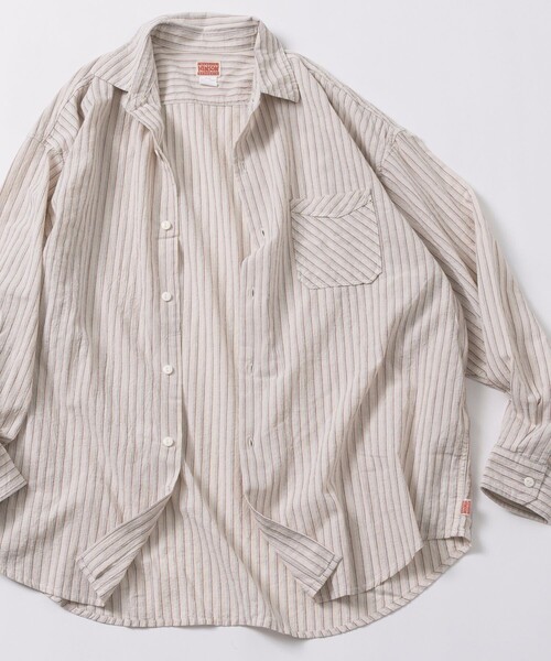 HINSON（ヒンソン）の「HINSON/ヒンソン レギュラーカラー ロングスリーブストライプシャツ/シワ加工/リラックスフィット（シャツ/ブラウス・メンズ・サックスブルー/オフホワイト/グレー・MEDIUM/LARGE）」の16枚目の写真