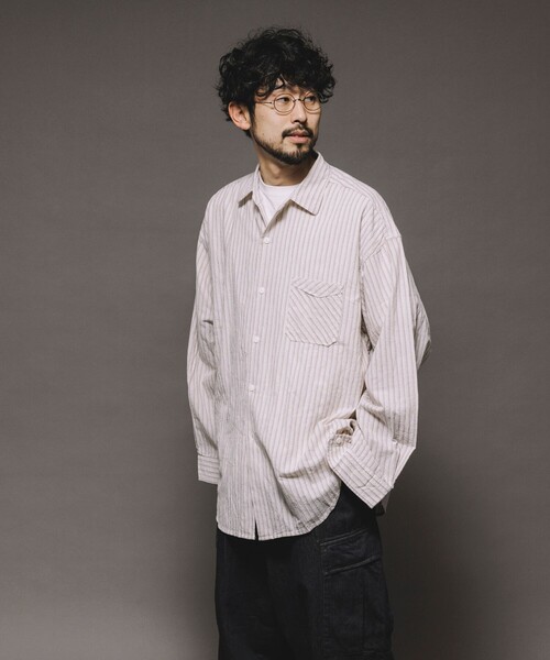 【カルバンクライン】長袖シャツXL灰白ピンストライプレギュラーフィット セールHINSON⁄ヒンソン レギュラーカラー ロングスリーブストライプ