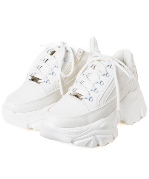 R&E（アールアンドイー）の「【R&E】サイドファスナーメタルポイント厚底スニーカー（スニーカー・レディース・ブラック/ホワイト・L/M/LL/S）」の5枚目の写真