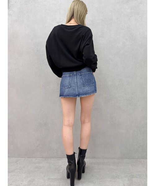 GYDA ハイウエストGDembossダメージスカートライクデニムショートパンツ GYDA デニムスカート ハイウエストダメージスカートライクデニム