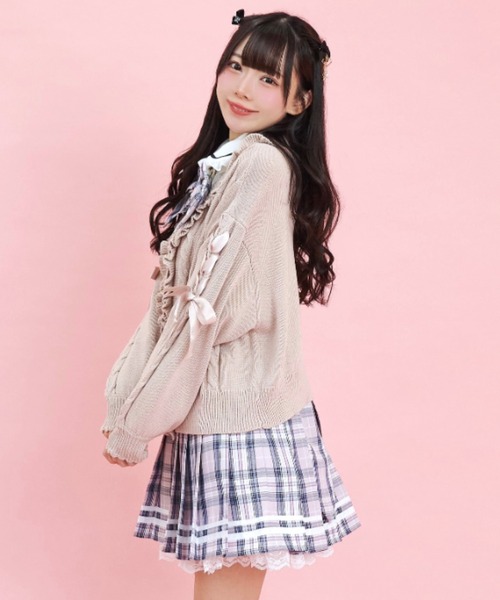 Secret Honey（シークレットハニー）の「袖レースアップニットカーディガン（ニット/セーター・レディース・ピンク/ブラック/オフホワイト・FREE）」の8枚目の写真