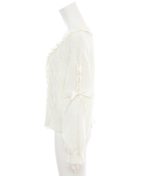 Secret Honey（シークレットハニー）の「袖レースアップニットカーディガン（ニット/セーター・レディース・ピンク/ブラック/オフホワイト・FREE）」の13枚目の写真