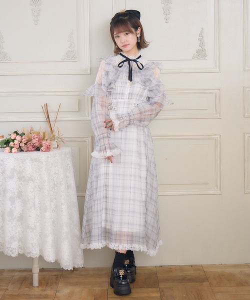 クリスチャン ラクロワ ベロア ロングワンピース M シースルー メタリック RODEO CROWNS WIDE BOWL | フリルデザインデニムロング