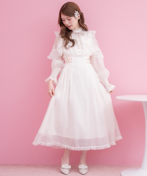ロジータ ROJITA 配色ラッフルロングワンピース （カーキ