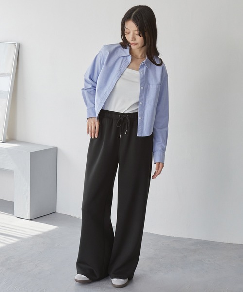 MONO-MART（モノマート）の「イージードライダンボールワイドスウェットパンツ（スウェットパンツ・レディース・チャコール/杢グレー/オフホワイト/ブラック/サックスブルー/アイボリー/ブラウン/ダークネイビー/ワイン系/モカ・S/M/L）」の12枚目の写真