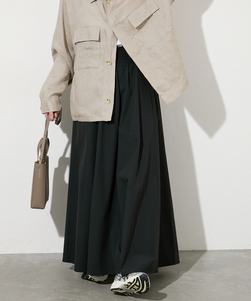 JOURNAL STANDARD（ジャーナルスタンダード）の「【撥水/接触冷感/洗える/UVカット】リネンナイロンストレッチギャザースカート（スカート・レディース・ブラック/ブラウン・36/38）」の2枚目の写真