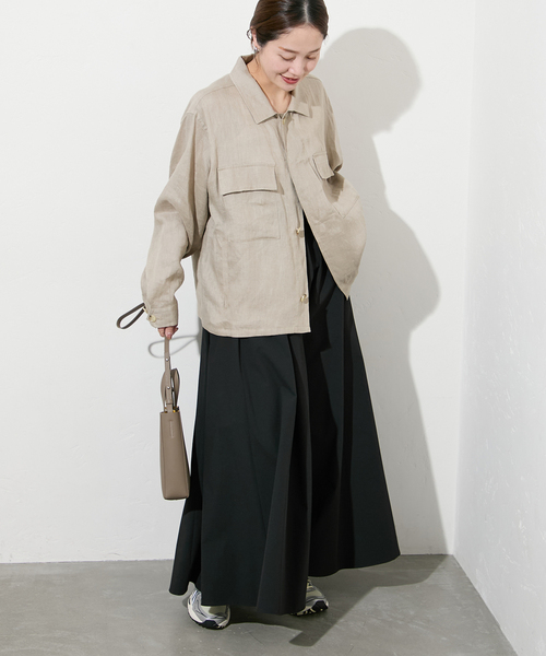 JOURNAL STANDARD（ジャーナルスタンダード）の「【撥水/接触冷感/洗える/UVカット】リネンナイロンストレッチギャザースカート（スカート・レディース・ブラック/ブラウン・36/38）」の4枚目の写真